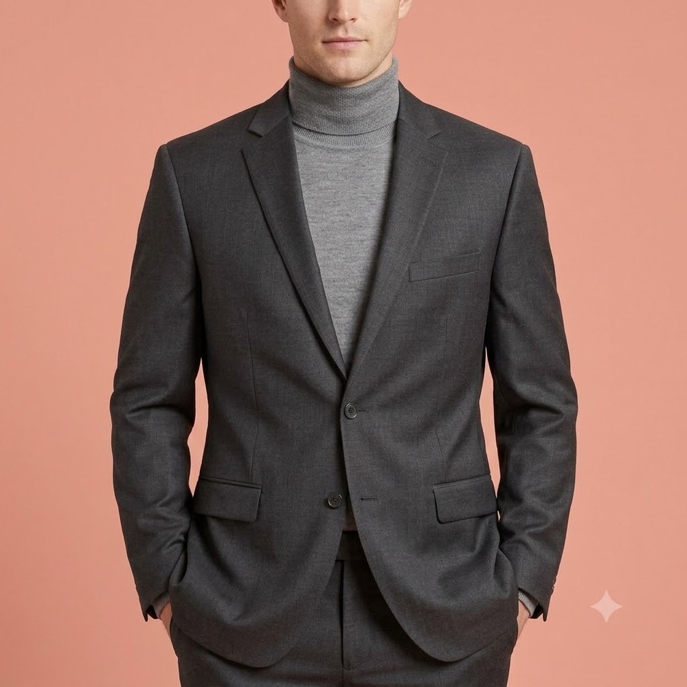 Calvin Klein Blazer Mens 48R Charcoal Gray 100% Wool Two Button Jacket